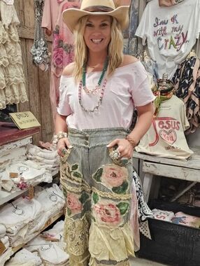 A Rare Bird Rose Ticking Pants